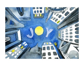 JOY Holiday Postcards / Watercolor Paris at Night/ Set of 10 beautifully watercolored cards