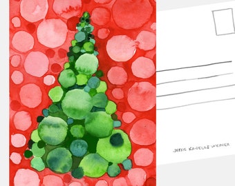 Oh Christmas Tree! Watercolor Holiday Postcards / Stunning Set of 10 cards