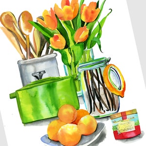 Ina&#39;s Favorite Things / Ina Garten Inspired Watercolor Kitchen Illustration Print