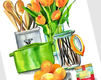 Ina's Favorite Things / Ina Garten Inspired Watercolor Kitchen Illustration Print