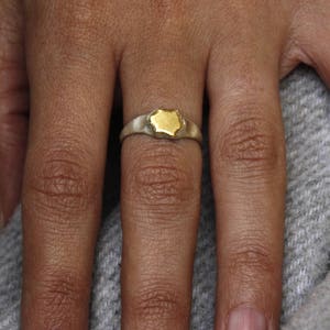 22K Gold And Silver Ring, Silver And Gold Ring, Ancient Looking Gold Ring, 22K Gold Signet Ring, Solid 22K Gold Ring, Signet Silver Ring