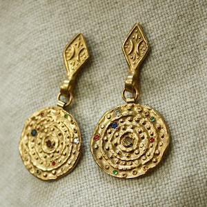 14K yellow gold earrings, gold round earrings, ethnic gold earrings, earrings gold, gold drop earring, diamond earrings, ruby earrings