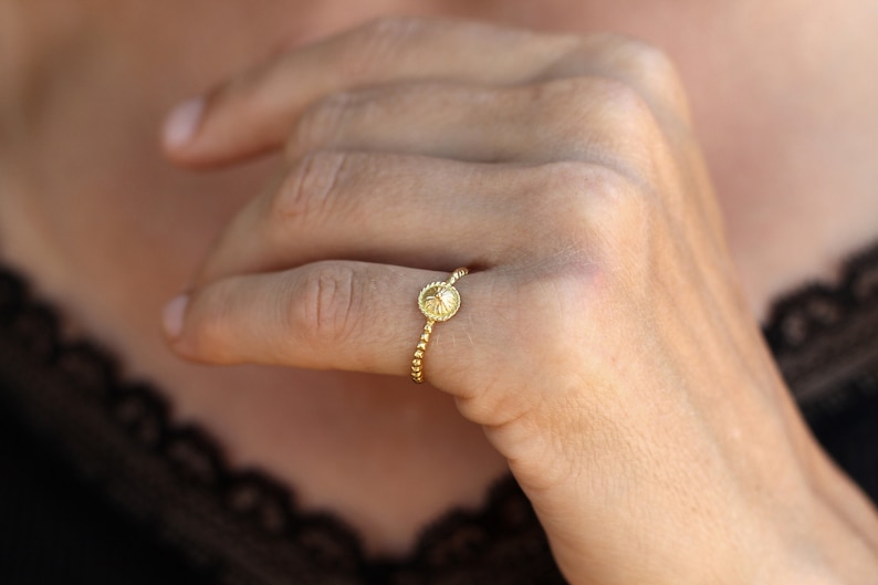 Minimalist Gold Ring, Ethnic Solid Gold Ring, Dainy Thin Gold Ring, Solid Gold Stacking Ring, 14K Simple Gold Ring, Dainty Dome Gold Ring image 1