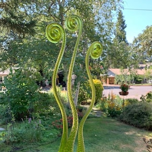 Hand blown glass fiddleheads, ferns,hand blown glass, art glass, glass art, garden glass, garden gifts, gifts for a gardener, garden art image 1