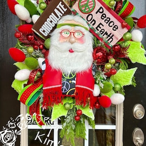Santa Wreath, Santa Decor, Santa Home Decor, Whimsical Christmas Wreath, Christmas Wreath, Christmas Decor, Christmas Home Decor, Xmas Decor
