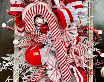 Candy Cane Swag, Candy Cane Wreath, Candy Cane Decor, Peppermint Swag, Peppermint Wreath, Christmas Swag, Christmas Wreath, Xmas Decor