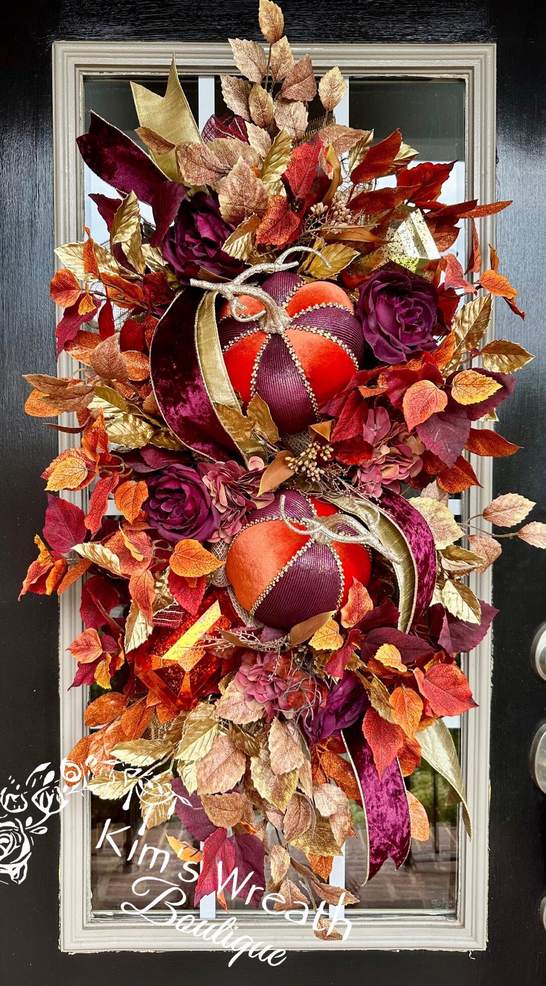 Elegant Fall Pumpkin Swag: Plum, Orange Velvet, Gold Sequins - Etsy