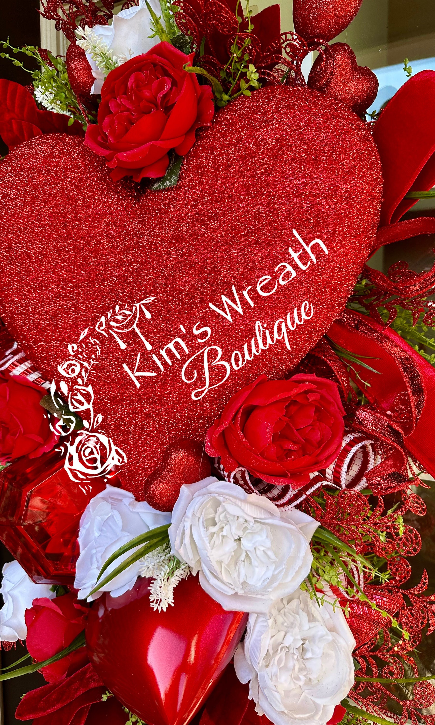 Valentine Heart Swag: Red Roses, Velvet Ribbons, Romantic Door Decor - Etsy