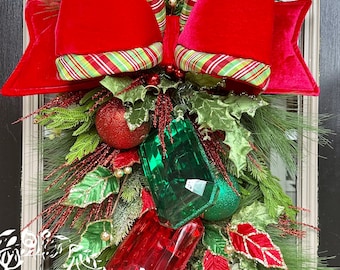 Christmas Swag, Christmas Wreath, Christmas Door Decor, Xmas Swag, Big Bow Swag, Christmas Decor, Christmas Home Decor, Xmas Wreath, Xmas
