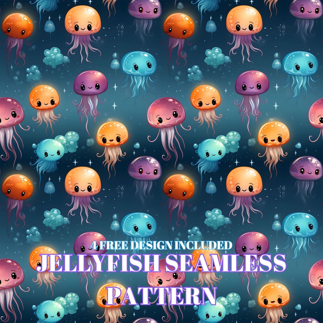 Jellyfish Seamless Pattern, Digital Download Wrapping Paper, Jellyfish