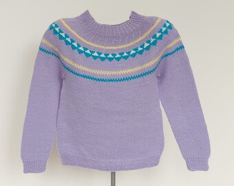 Vintage fair isle knit violet spring summer sweater for girl, Size 4-6 years