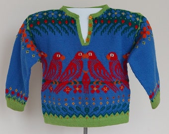 Vintage parrot birds knit sweater toddler boy, Size 2 years