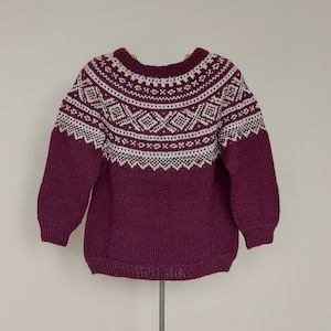 Icelandic unisex sweater for kids girls boys fair isle knit pullover, Size 5-6 years kids