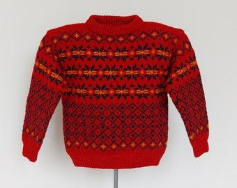 Maglione unisex in lana lavorata a maglia nordica per bambini, ragazzi e ragazze, taglia circa 4 anni