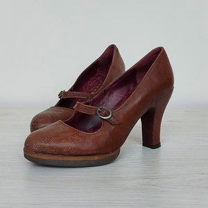 Brown leather vintage platform heels Neosens women - Size US 8 - Size EU 38,5 - Size UK 5,5
