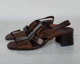 Vintage sandals women brown leather low heels - Size US 6 - Size EU 36 - UK 3,5