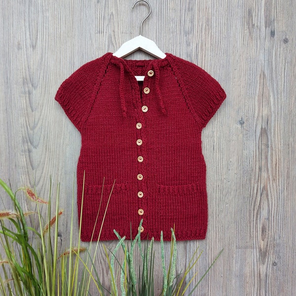 Unisex Kabel Gebreide Kids Vest Trui Vest Aran Mouwloos Kastanjebruin, Maat ongeveer 4-5 jaar kinderen