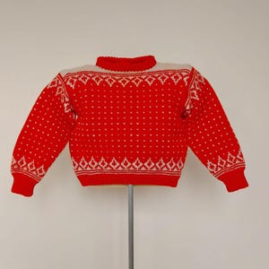 Unisex toddler size winter vintage Nordic red felted wool sweater, Size about  1-2 years kids