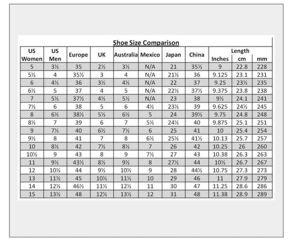 Conversion Chart Nz Shoe Size 12 In Us Conversion Chart Nz Uk 36