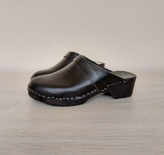 Vintage Swedish clogs sandals women leather woode… - image 1