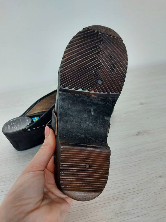 Vintage Swedish clogs sandals women leather woode… - image 7