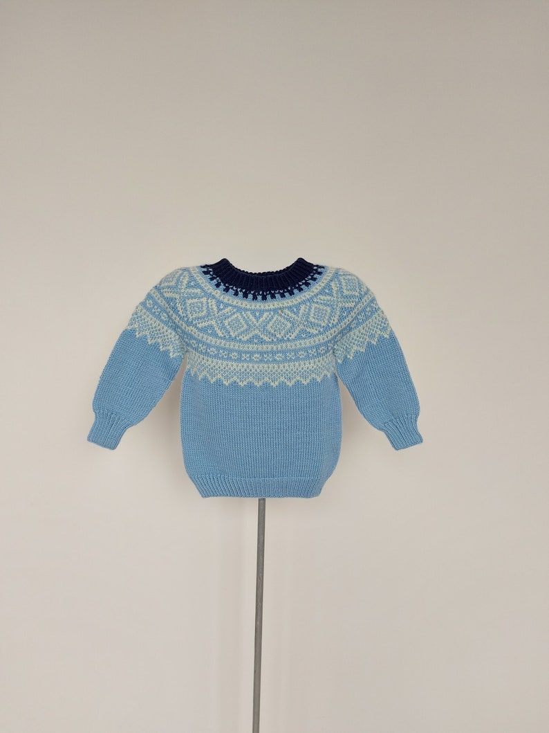 Icelandic sweater for toddler vintage fair isle knit sweater pullover kids boys, Size 2 years kids image 1