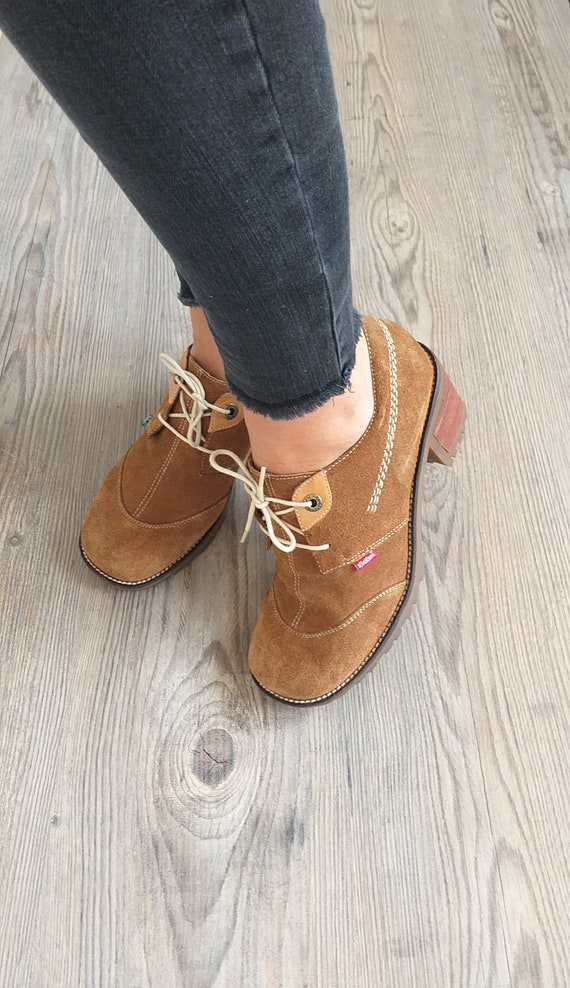 Vintage suede leather Kickers oxford shoes women,