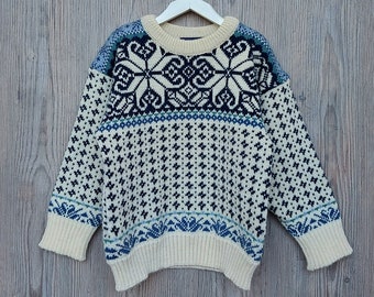 Unisex wool knit sweater kids Nordic pullover girls boys, Size 6-8 years