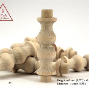 Set of four Small baluster Small wood spindle Furniture baluster Small wooden column Railing furniture Turning spindle Wood Railing Decor