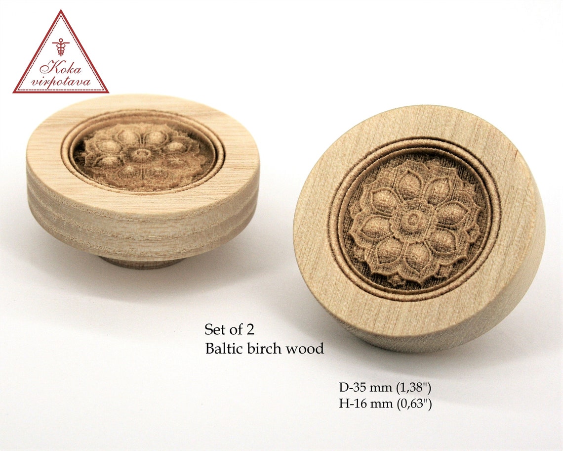 Set of 2 Knobs Furniture Knobs Wood Laser Engraved Etsy