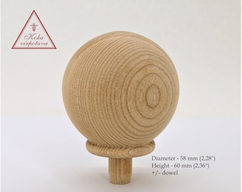 Unfinished Wood Finial - Baltic Birch, Pine, Ash or Oak - 2.28 x 2.36 Inches