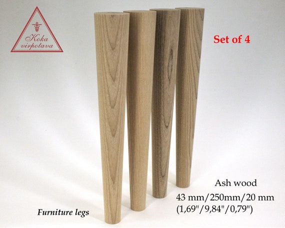  Juego de 4 patas de madera para muebles de 10 pulgadas / 9.8  in, patas cónicas de madera maciza para sofá, patas de repuesto con placa  de montaje y tornillos para
