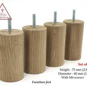Set of 4 Furniture legs Cylinder wooden legs with M6 screws Sofa legs Wooden turned feet Coffee table legs Cabinet legs Legs for furniture