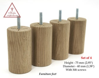 Set of 4 Furniture legs Cylinder wooden legs with M6 screws Sofa legs Wooden turned feet Coffee table legs Cabinet legs Legs for furniture