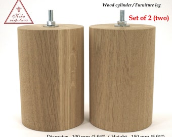 Set of 2 pcs. Wood cylinder Cylinder furniture leg Cylinder table leg Cylinder wood leg Unfinished wood cylinder D100mm H150mm Furniture leg