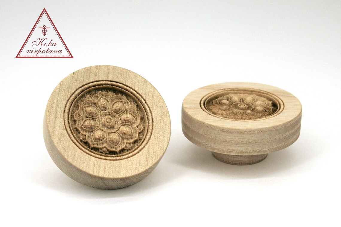 Set of 2 knobs Furniture knobs wood Laser engraved Etsy