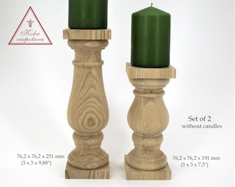 Candle holder wood set of 2 Home decor Fireplace decor Candle holder Rustic wooden candle holder Wedding decor wood Table decor