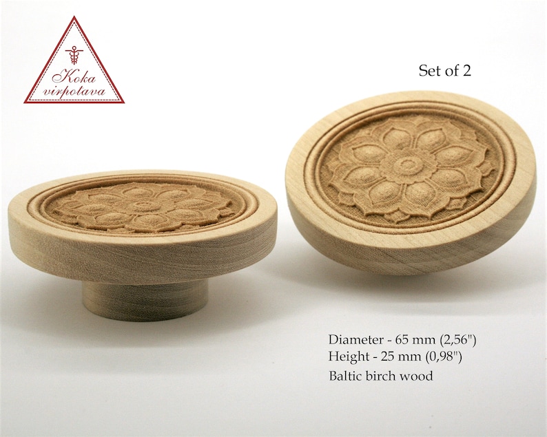Set of 2 Furniture Knobs Wood Knobs Laser Engraved Etsy
