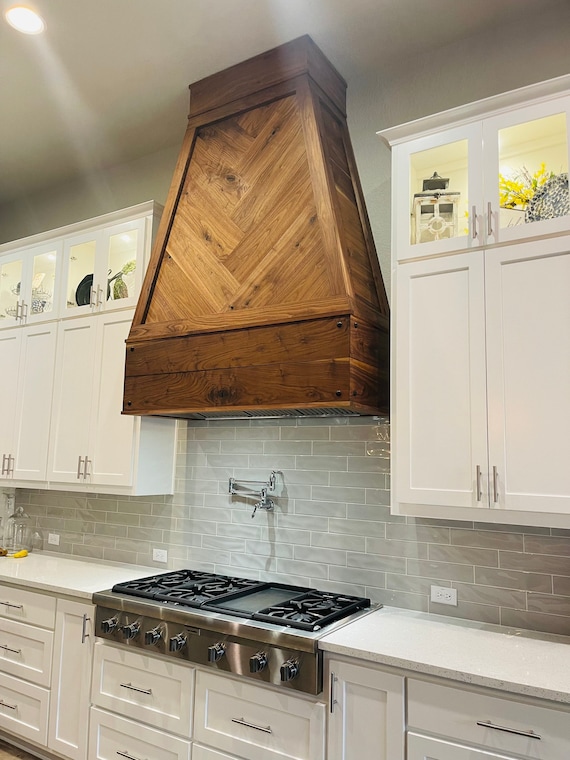 Black Walnut Herringbone Vent Hood -  Hong Kong