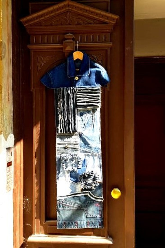 Denim Wall Art Denim Home Decor Denim upcycled Art Textile Etsy