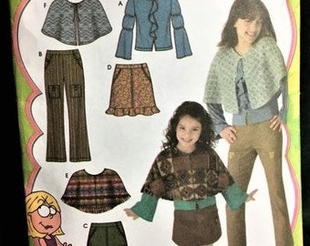 Simplicity Pattern #4517 for girls Pants, Skirt, Poncho, and Knit Top, Sz 3, 4, 5, and 6