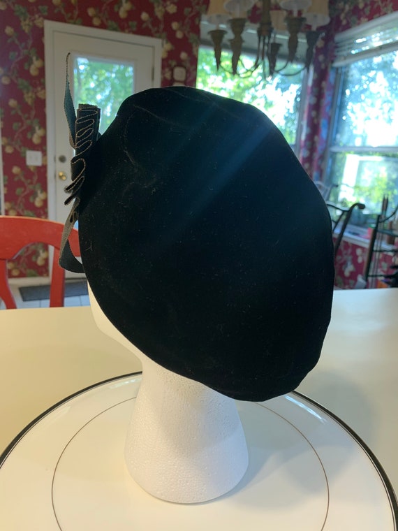 Black Velvet Beret with Grosgain Ribbon Accent, G… - image 2