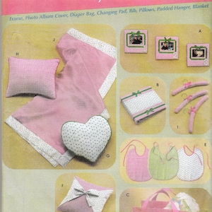 Simplicity Home Decorating #4642 Baby Gifts Diaper Bag, Bib, Blanket, Photo Album Cover, Pillows, Padded Hanger