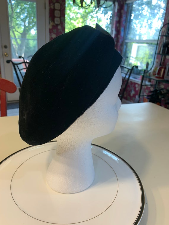 Black Velvet Beret with Grosgain Ribbon Accent, G… - image 1