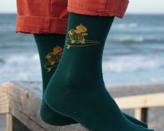 Surfende Schildkröten Socken - grün / gelb - サーフィン タートル ソックス UNISEX
