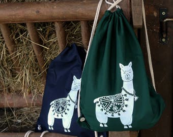 Alpaca bag / Alpaka Tasche - Turnbeutel - Rucksack - HANDPRINTED