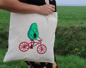 Avocado Fahrrad Beutel - Tasche - Baumwollbeutel - Tragetasche - Einkaufsbeutel - Natur / Avocado bike bag - cotton - nature - HANDPRINTED