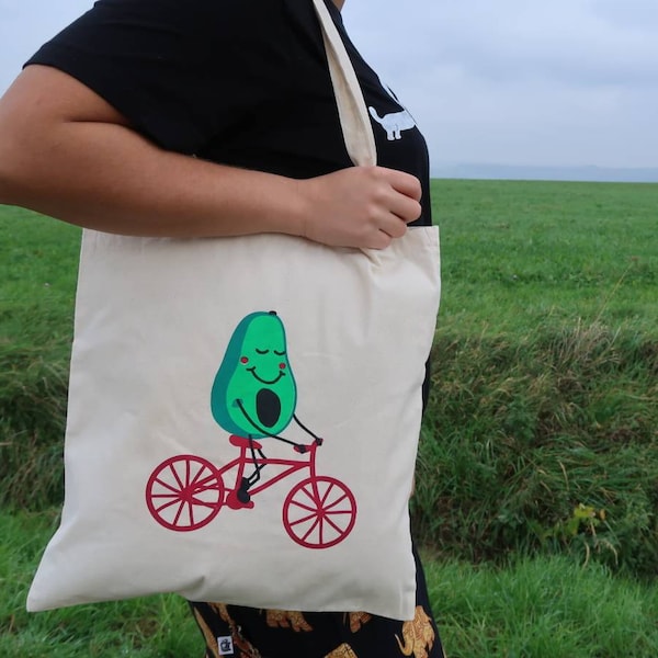 Bolsa de bicicleta de aguacate - bolsa - bolsa de algodón - bolso de mano - bolso de mano - bolso de bicicleta natural / aguacate - algodón - naturaleza - HANDPRINTED