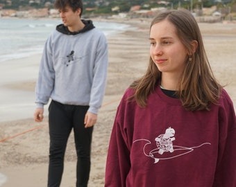 Surfende Schildkröte Sweatshirt / surfing turtle pullover - sweater - sweatshirt - surfer - surf UNISEX - HANDPRINTED