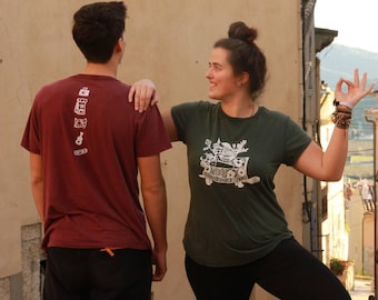 Travel Turtle T-Shirt: Fairtrade Handprinted Tee Unisex and womens cut